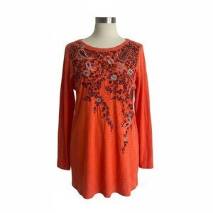 Share Soft Surroundings Women’s Medium Melon Orange Beaded Embroidered Long Line
